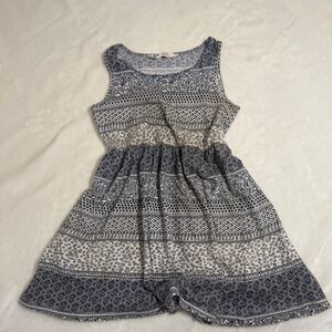 Blue White Gray Patterned Sleeveless Summer Dress Casual Boho Daywear